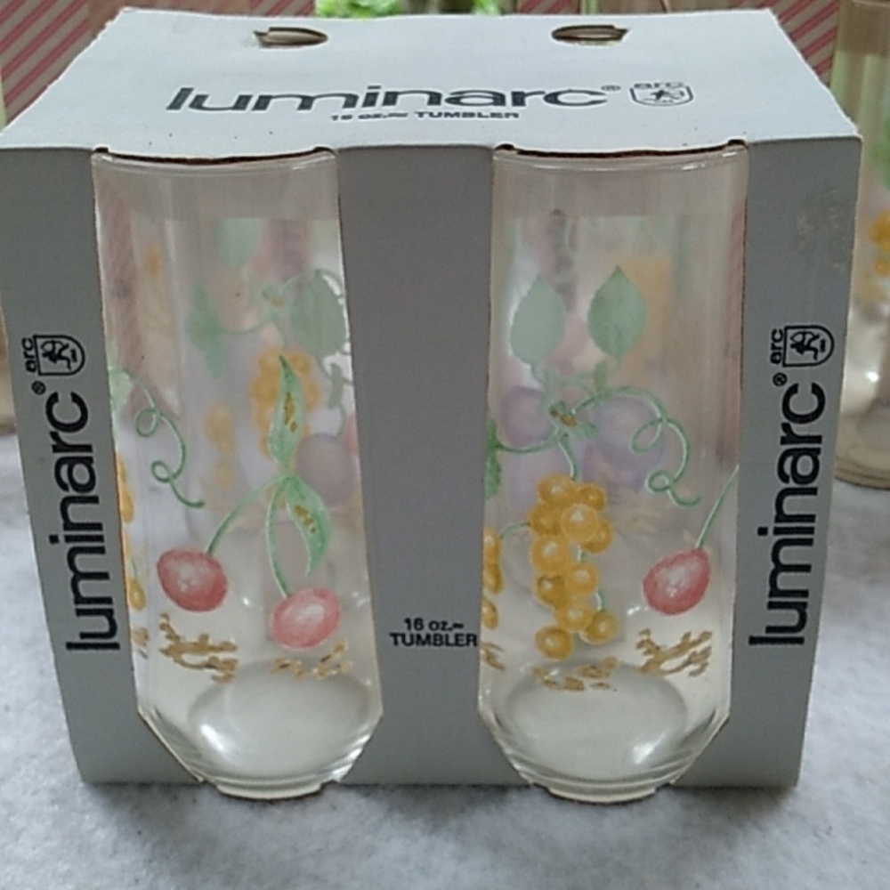 Vintage 1980s luminarc arc brand 16 oz tumblers new in box farmhouse shabby chic